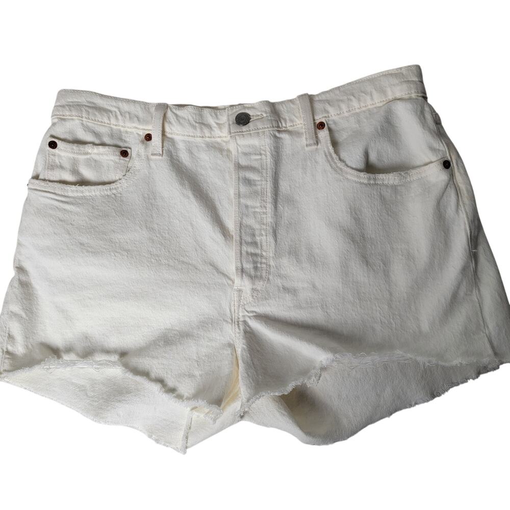 Levi’s 501 Cream Cutoff Denim Shorts Button Fly‎ W34 Distressed Raw Hem Neutral